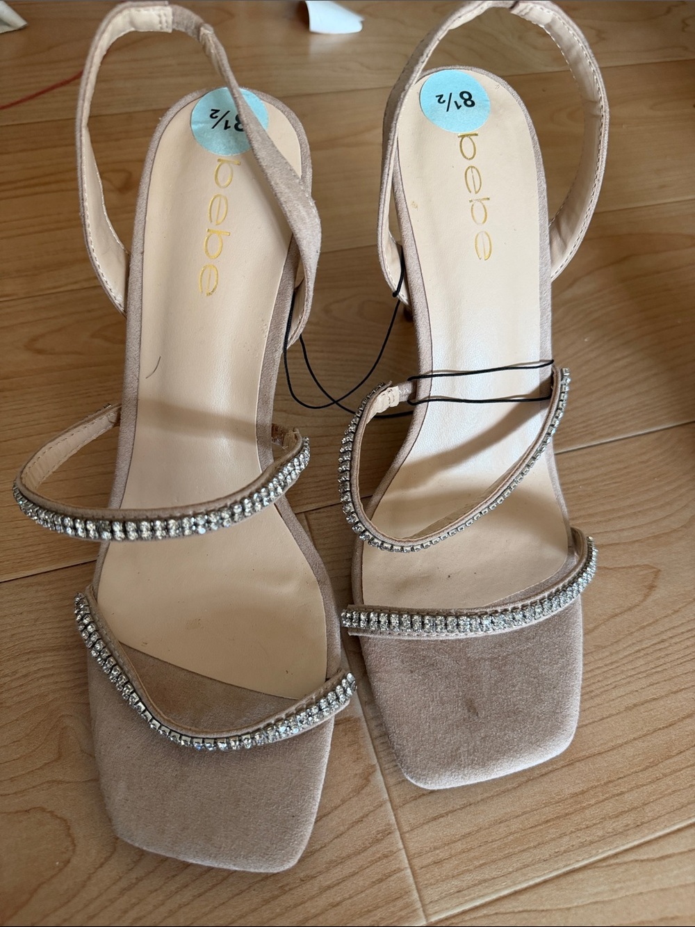 bebe Nude Rhinestone-Trim Slingback Heels